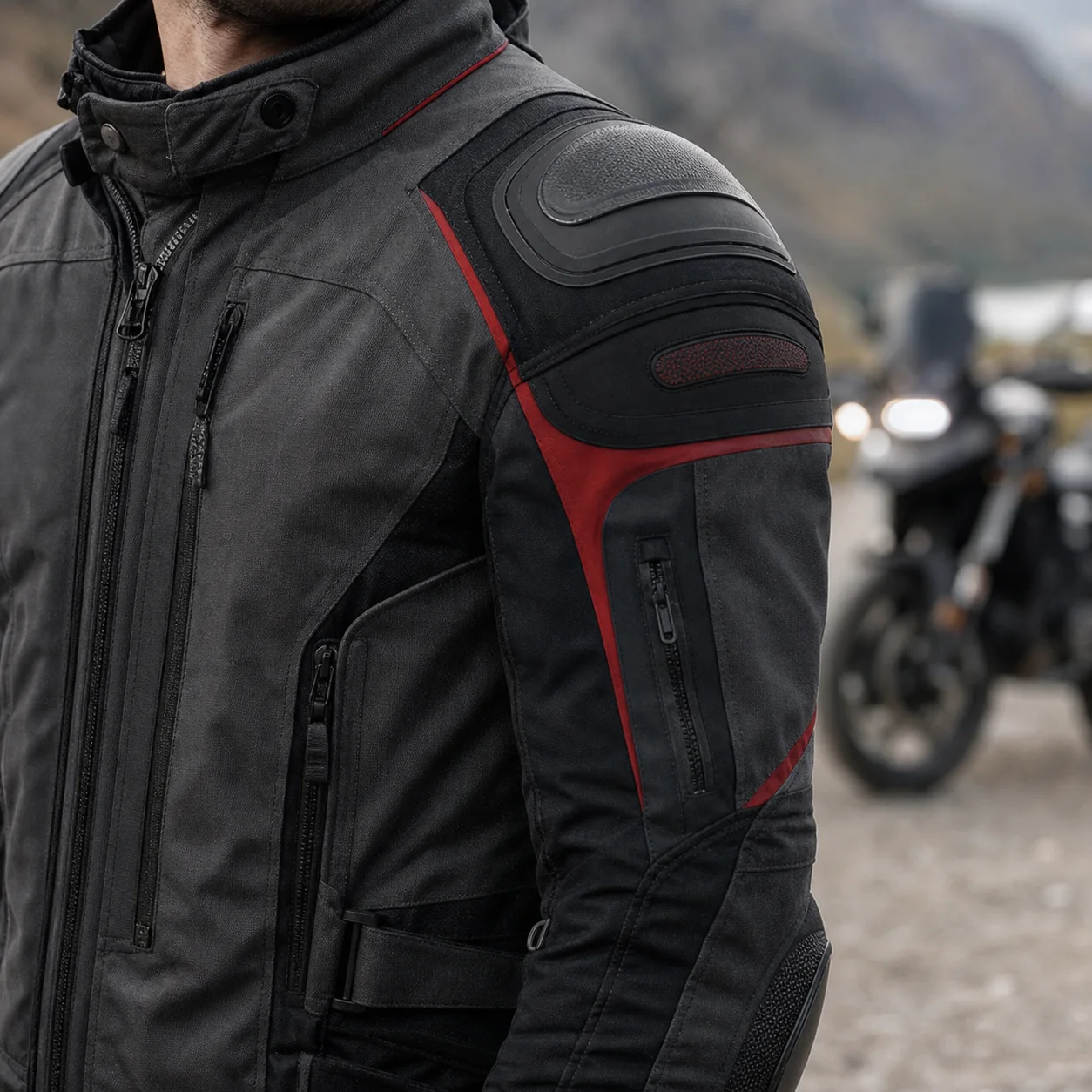 Detalle de una campera técnica de motociclismo
